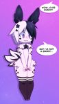  black_hair blush blush_stickers catknap commentary english_commentary english_text full_body furry gender_request multicolored_hair open_mouth original purple_background purple_eyes rui_(catknap) simple_background solo standing two-tone_hair white_hair 