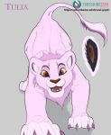  claws digital_media_(artwork) felid female feral fur genitals happy hi_res lion mammal mane nude orange_eyes pantherine pink_body pink_fur purple_claws pussy soulgryph surprise tulia_(soul-gryph) 