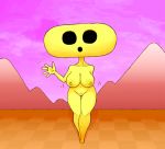  2020 big_breasts big_head breasts eyeless female genitals gesture humanoid mountain nude purple_sky pussy shirtbusters solo tagme thick_thighs unknown_species waving wide_hips yellow_body yellow_skin 