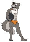  2020 abs anthro athletic athletic_anthro athletic_male black_collar black_eyes black_hair black_nose bottomwear canid canine canis clothing collar crop_top eyewear fluffy fluffy_tail fur glasses grey_body grey_fur hair hi_res himbo himbo_hooters hotpants leather_collar male mammal mohawk_(hairstyle) multicolored_body multicolored_fur name_tag nipples pinup pose purpledragonrei serving_tray shirt shorts simple_background solo topwear two_tone_body two_tone_fur waiter white_background white_clothing white_shirt white_topwear wolf wolfen 