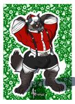  aereous aerrow anthro barazoku beard body_hair bulge canid canine christmas clothing facial_hair facial_piercing hairy hat headgear headwear hi_res holidays hybrid male mammal muscular muscular_male piercing santa_hat slightly_chubby solo thick_thighs ursid white_body 