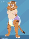  anthro belly big_breasts blonde_hair bodily_fluids breasts brown_hair brown_stripes clothed clothing diaper felid female genital_fluids green_eyes hair hi_res huge_breasts invalid_tag kawaiiomo lisa_(tiger) mammal multicolored_hair orange_body orange_skin overweight overweight_female pacifier pantherine partially_clothed plushie regression stripes tiger tired trans_(lore) trans_woman_(lore) two_tone_hair urine wet_diaper wetting wetting_diaper 