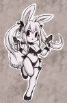  1girl animal_ears breasts bunny_ears bunny_tail catknap commentary english_commentary full_body furry gun hair_between_eyes holding holding_gun holding_weapon long_hair medium_breasts open_mouth original rabbit_girl red_eyes simple_background solo standing tail twintails weapon 