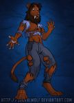  after_transformation anthro blue_background bottomwear brown_body brown_fur brown_hair brown_mane claws clothing digitigrade fangs felid fur green_eyes hair hi_res humanoid jakkal lion looking_at_self male mammal mane mane_hair open_mouth pantherine pants pawpads paws ripping sabertoothed_cat shirt shocked simple_background solo species_transformation surprise tail_tuft topwear torn_clothing transformation tuft 