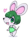  1girl animal_ears animal_nose blush camisole commentary_request contrapposto doubutsu_no_mori full_body furry green_camisole green_eyes green_hair grey_fur hand_on_hip heart mouse mouse_ears mouse_girl mouse_tail nollety open_mouth sara_(doubutsu_no_mori) short_hair simple_background snout solo standing tail 