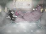  anthro balls bath belly bent_over big_belly big_penis body_hair butt canid canine canis casual_erection casual_exposure casual_nudity chest_hair colored domestic_dog domestic_pig duo felid fox genitals group hairy hairy_arms hairy_balls hairy_legs hi_res hot_spring husky hyaenid jessimutt male male/male mammal musclegut muscular muscular_male nervous nipples nordic_sled_dog nude overweight overweight_male pantherine penis pubes relaxing sketch spitz suid suina sus_(pig) walking water wolf 