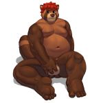  1:1 abe.a balls canid canine genitals hair hi_res looking_at_viewer male mammal moobs nude overweight overweight_male pose raccoon_dog red_hair solo tanuki 