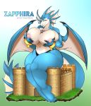  absurd_res anthro between_breasts breast_squish breasts dragon duo exposed_breasts female fsmaverick happy hi_res knight macro male male/female squish warrior zapphira 