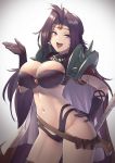  1girl armor bangs belt bikini breasts cape circlet cleavage hair_intakes highleg highleg_bikini highres itaco large_breasts long_hair looking_at_viewer naga_the_serpent navel open_mouth pauldrons purple_bikini purple_eyes purple_hair revealing_clothes shoulder_armor shoulder_spikes skull_necklace slayers smile solo spikes swimsuit thighs 