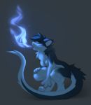  2020 anthro blue_fire breasts colored_fire crouching digital_media_(artwork) dragon eyes_closed featureless_breasts female fire fur furred_dragon grey_background hi_res hioshiru nude simple_background solo 