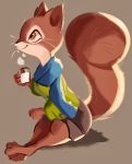  2020 anthro brown_body brown_fur clothed clothing cup fully_clothed fur hi_res holding_cup holding_object light lighting mammal rodent scarf sciurid simple_background sitting smile solo tohupo whiskers 