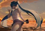  clouds dungeon_and_fighter long_hair maemi_(maemi12) skirt sky sunset twintails water 