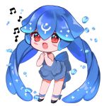  bao_(vtuber) black_dress blue_hair chibi dress indie_virtual_youtuber long_hair looking_at_viewer musical_note off-shoulder_dress off_shoulder open_mouth red_eyes virtual_youtuber water_drop yuniiho 