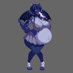  1:1 allymoodyneko belly beverage big_belly big_breasts big_butt blue_body blue_hair bottomwear breasts butt clothing drinking female hair huge_breasts huge_butt humanoid hybrid milk overweight overweight_female overweight_humanoid purple_eyes simple_background skirt solo standing thick_thighs wide_hips wings 