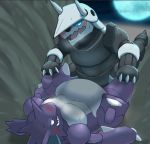  aggron ambiguous_gender blush bodily_fluids chiwidth claws digital_media_(artwork) duo feral horn lying nidoking nintendo on_back open_mouth pok&eacute;mon pok&eacute;mon_(species) video_games 