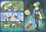  ? commentary_request day drizzile flying_sweatdrops galarian_form galarian_zigzagoon gen_8_pokemon grass inteleon leaf mouth_hold outdoors pokemon pokemon_(creature) running sobble spoken_character takigawageenito translation_request water 