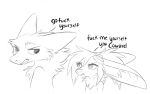  aseethe canid canine dialogue english_text eyewear fennec fox fur goggles humor mammal melody_(aseethe) monochrome profanity sergal simple_background sketch text white_background 