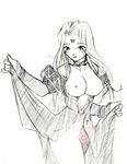  aa_megami-sama breastless_clothes breasts facial_mark forehead_mark kamiya_ogawa large_breasts long_hair monochrome nipples skirt skirt_lift solo urd 