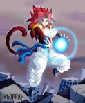  animal_humanoid big_breasts breasts crossgender energy female gogeta hair hi_res huge_breasts humanoid mammal mammal_humanoid monkey_humanoid mtf_crossgender okioppai primate primate_humanoid red_hair saiyan solo 