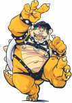  2020 anthro belly bowser bulge clothing eyes_closed hat headgear headwear hi_res kemono koopa leather_daddy male mario_bros navel nintendo overweight overweight_male raozone scalie simple_background solo underwear video_games white_background 