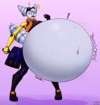  ! anthro belly belly_expansion belly_inflation better_version_at_source big_belly bionic_arm blowdart blue_eyes breasts clothing day-tripper-guy ear_piercing expansion eyewear female gloves goggles goggles_on_head grey_body hammer handwear hi_res hyper hyper_belly inflation lombax mammal piercing ratchet_and_clank rift_apart_lombax scarf simple_background solo sony_corporation sony_interactive_entertainment sound_effects standing surprise text tools video_games 