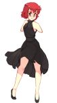  1girl amputee bangs black_dress black_footwear blush double_amputee dress full_body green_eyes katawa_shoujo no_arms red_hair rtil shoes short_hair simple_background sleeveless sleeveless_dress smile solo standing tezuka_rin white_background 