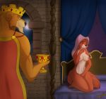  anthro bed bedroom big_dom_small_sub breasts canid canine castle crown cup disney duo felid female fox fur furniture hi_res imminent_rape imminent_sex kaspiy lion looking_away looking_down maid_marian male male/female mammal medieval mostly_nude night nipples nude pantherine prince_john robin_hood_(disney) shy size_difference smile standing submissive submissive_female 