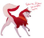  balto_(film) canid canine canis domestic_dog featureless_crotch female feral fluffy fluffy_tail fur hi_res husky jenna_(balto) mammal nordic_sled_dog raised_tail red_body red_fur scarf smile solo spitz wugi 