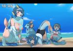  2020 all_fours beach big_breasts black_nose blue_body bodily_fluids breasts clothing cloud cute_fangs day eeveelution female feral fuka_(kantoku) genitals group growth harper_(pok&eacute;mon) hi_res human human_to_feral lana&#039;s_mother mammal nintendo nipples nude open_mouth outside pok&eacute;mon pok&eacute;mon_(species) pussy sarah_(pok&eacute;mon) seaside shirt species_transformation surprise sweat sweatdrop tail_growth topwear torn_clothing transformation trial_captain_lana vaporeon video_games water young 