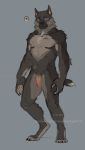  anthro canid canine canis digitigrade flaccid fur genitals grey_body grey_fur hi_res humanoid_genitalia humanoid_penis male mammal muscular muscular_male neck_tuft nude penis solo standing tgt1512 tuft watermark wolf 