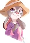  2020 anthro clothed clothing disney ears_down female flat_chested fur grey_body grey_fur hat headgear headwear hi_res judy_hopps lagomorph leporid light lighting mammal pink_nose pivoted_ears purple_eyes rabbit simple_background solo tohupo white_background zootopia 