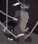  anthro arms_tied bdsm blush bodily_fluids bondage bound chain chained dragon drooling erection forced foreskin gag genital_fluids genitals hjkr humanoid_genitalia humanoid_penis kneeling legs_tied male open_mouth penis precum saliva solo uncut xero_(captainscales) 