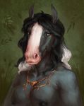  anthro black_body black_fur black_hair breasts bust_portrait equid equine female fur hair hi_res horse jewelry mammal necklace nipples nude portrait solo tgt1512 