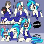  2016 ahegao balls blue_hair clothing comic cutie_mark dock equid equine female feral friendship_is_magic gender_transformation genitals hair hasbro horn human human_to_feral koportable lipstick looking_pleasured magic makeup male mammal mtf_transformation my_little_pony open_mouth penis penis_shrinking pussy red_eyes shirt species_transformation tongue tongue_out topwear transformation unicorn vinyl_scratch_(mlp) white_body 