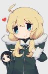  2girls alternate_hairstyle black_eyes blonde_hair blue_eyes chito_(shoujo_shuumatsu_ryokou) coat eyebrows_visible_through_hair heart long_hair looking_at_viewer low_twintails multiple_girls short_hair shoujo_shuumatsu_ryokou twintails yuuri_(shoujo_shuumatsu_ryokou) zarameru_(tsukumo) 