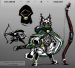  absurd_res anthro archer armor arrow cloak clothing dungeons_and_dragons ear_piercing ear_ring fur gloves handwear hasbro hi_res hood male mask piercing plantigrade ranged_weapon ranger red_eyes solo solomon_(auropaw) unknown_species weapon white_body white_fur wizards_of_the_coast zephyzu 