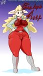  anthro belt big_breasts blonde_hair boots bovid breasts caprine clothing curvy_figure english_text female flight_suit footwear gloryworm hair headgear headphones headset hi_res hourglass_figure mammal nintendo scarf sheep sheeply_vilakazi simple_background solo star star_fox text thick_thighs tight_clothing video_games wide_hips 