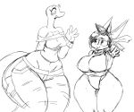  2018 anthro big_breasts black_and_white blush breasts clothed clothing collaboration curvy_figure duo female fully_clothed gesture huge_breasts joy_(sssonic2) lagomorph leporid lizard mammal midriff monochrome non-mammal_breasts open_mouth open_smile plaga pudding_(plaga) rabbit reptile scalie sketch smile sssonic2 thick_thighs voluptuous waving wide_hips 