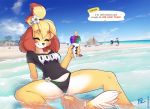  animal_crossing anthro apollo_(animal_crossing) beach blush breasts breath_of_the_wild canid canine canis clothing domestic_dog doom_(series) female female_focus fluff-kevlar group id_software isabelle_(animal_crossing) k.k._slider kass_(tloz) mammal navel nintendo outside seaside shih_tzu solo_focus spread_legs spreading swimwear the_legend_of_zelda toy_dog under_boob video_games water 