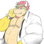  anthro beard bottomwear bowser bracelet business_attire clothed clothing dhanisani dress_shirt eyebrows facial_hair hair half-length_portrait horn jewelry koopa looking_at_viewer male mario_bros necktie nintendo open_bottomwear open_clothing open_pants open_shirt open_topwear pants partially_clothed pecs portrait red_hair reptile scalie shell shirt solo spiked_bracelet spiked_shell spikes spikes_(anatomy) teeth thick_eyebrows topwear underwear undone_belt undone_shirt video_games yellow_body 