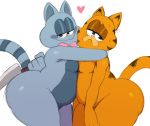  &lt;3 2018 anthro big_butt bodily_fluids bow_tie butt domestic_cat duo fan_character felid feline felis frown fur garfield_(series) garfield_the_cat grey_body grey_fur half-closed_eyes hi_res holding_knife hug knife male mammal narrowed_eyes nude orange_body orange_fur overweight overweight_anthro overweight_male skimpy_(mirchanceyart) smile sssonic2 sweat thick_thighs 