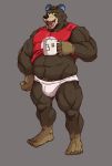  2020 animal_crossing anthro barazoku black_nose brown_body brown_fur bulge clothing fur grizzly_(animal_crossing) hi_res humanoid_hands kemono kounfuyu male mammal musclegut nintendo pubes shirt solo topwear underwear ursid video_games 