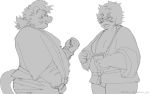  2020 anthro asian_clothing belly blush clothing duo east_asian_clothing felid fundoshi happi_(clothing) hi_res human japanese_clothing kemono licho_(tas) male mammal moujya overweight overweight_male pantherine simple_background tiger tokyo_afterschool_summoners underwear video_games white_background 