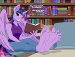  anthro barefoot book equid feet female foot_focus friendship_is_magic hasbro hi_res horn looking_at_viewer mammal my_little_pony nudeknightart soles solo toes twilight_sparkle_(mlp) winged_unicorn wings 