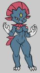  anthro breasts claws female grin looking_at_viewer muscle_tone nintendo nipples nude pok&eacute;mon pok&eacute;mon_(species) rawslaw5 red_eyes smile solo thick_thighs toothy_grin video_games weavile 
