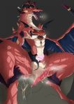  bodily_fluids brunhilda_(dragalia_lost) claws cygames dragalia_lost dragon female genital_fluids genitals h_rt2 halloween hi_res holidays horn looking_at_viewer nintendo open_mouth penis red_body red_scales scales scalie solo video_games western_dragon wings womb_tattoo 