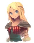  1girl armlet armor astrid_hofferson blonde_hair blue_eyes breasts closed_mouth english_commentary how_to_train_your_dragon how_to_train_your_dragon_3 long_hair looking_to_the_side qiinamii shoulder_armor simple_background smile solo upper_body white_background 