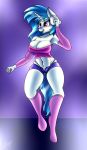  absurd_res anthro anthrofied big_breasts blue_hair bottomwear breasts cleavage clothed clothing digital_media_(artwork) equid equine female friendship_is_magic hair hasbro headphones hi_res horn mammal my_little_pony nexcoyotlgt panties shaded shorts solo underwear unicorn vinyl_scratch_(mlp) white_body wide_hips 