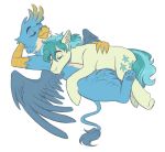  absurd_res alpha_channel avian beak blue_pawpads duo earth_pony equid equine eyebrows eyes_closed feathered_wings feathers feral friendship_is_magic gallus_(mlp) green_body gryphon hair hasbro head_tuft hi_res horse kikirdcz male mammal my_little_pony mythological_avian mythology pawpads pony sandbar_(mlp) simple_background transparent_background tuft wings 