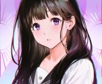 black_hair chitanda_eru close cropped hyouka long_hair mery_(apfl0515) purple purple_eyes school_uniform signed 